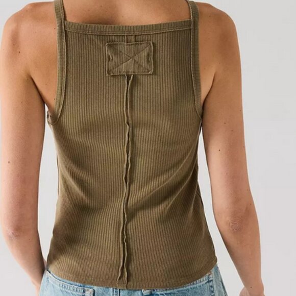 Free People Mia Ribbed Tank Top Women’s XS Khaki Olive Green Square Neck NWT - Picture 2 of 8